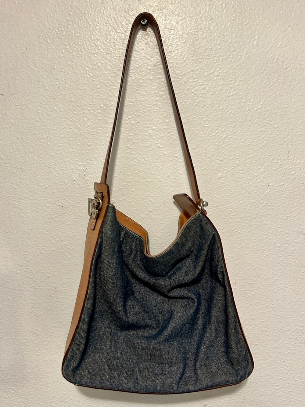 DOLCE & GABBANA Denim & Leather Slouchy Hobo Shoulder Bag VTG Y2K - Picture 1 of 16